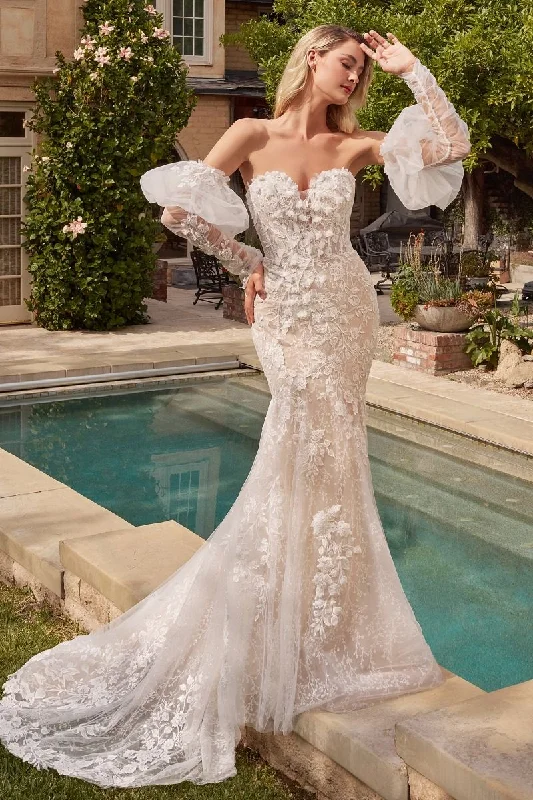 Lush Satin Gown Lace Mermaid With Removable Sleeves Sweetheart Long Wedding Dress CDCDS431W Lush Satin Gown Lace Mermaid With Removable Sleeves Sweetheart Long Wedding Dress CDCDS431W