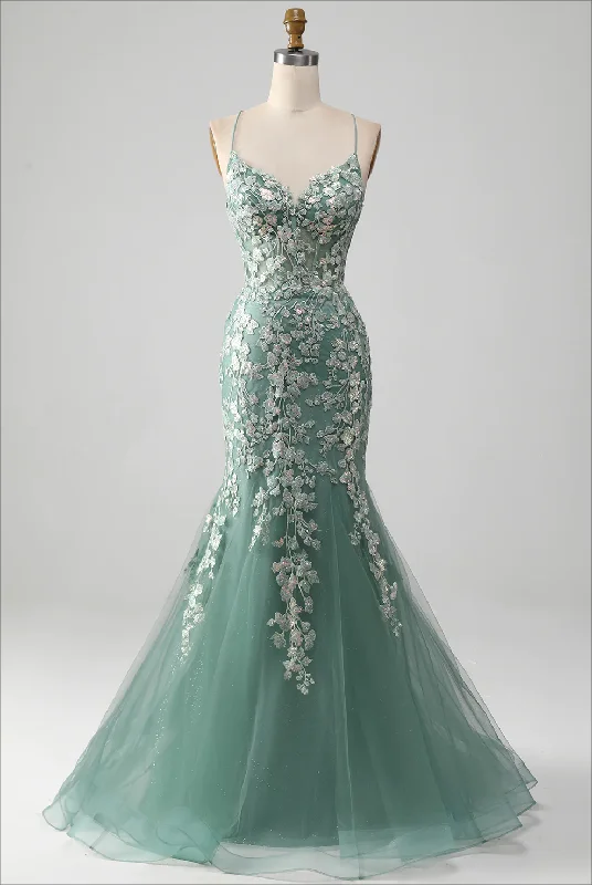 Elegant Cocktail Gown Light Green Lace-up Back Long Prom Dress With Appliques,DP1121 Elegant Cocktail Gown Light Green Lace-up Back Long Prom Dress With Appliques,DP1121