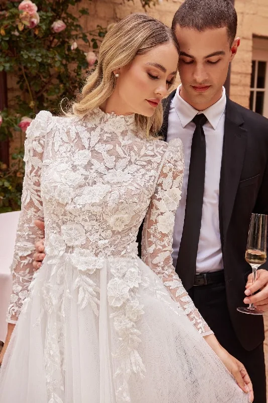 Striking Red Gown Long Sleeves Embroidered Lace High Neck Long Wedding Dress CDCDS433W Striking Red Gown Long Sleeves Embroidered Lace High Neck Long Wedding Dress CDCDS433W