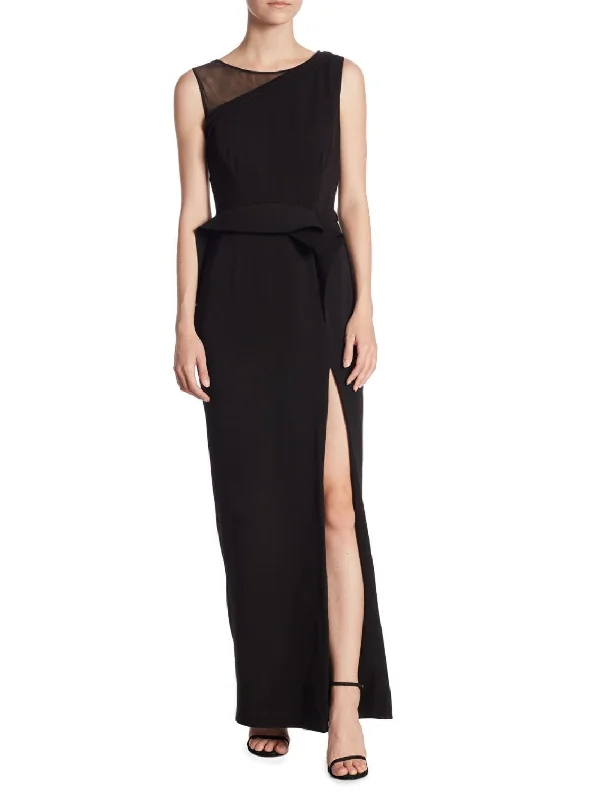 Draped Satin Gown Nero By Jatin Varma - Sleeveless Flutter Waist Dress 480122SC