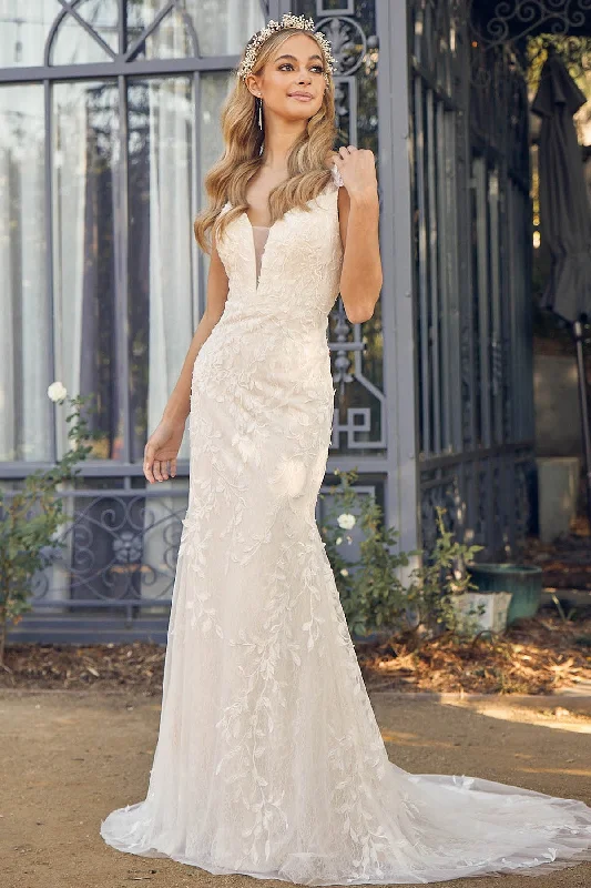 Royal Blue Dress Straps Embroidered Lace Mermaid Long Wedding Dress NXJE949