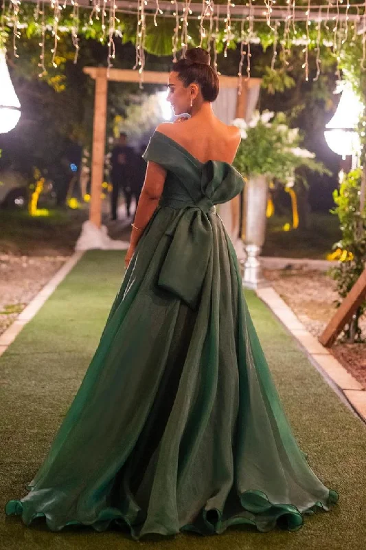 Elegant Beaded Dress Green One Shoulder A-Line Long Prom Dress with Slit,DP1134