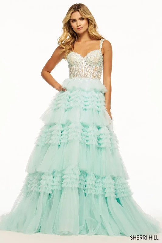 Majestic Ball Gown Sherri Hill Tulle Ruffle Ball Gown Prom Dress 56019