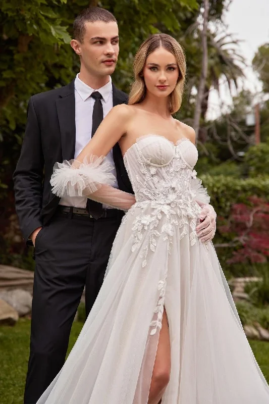 Red Carpet Dress Strapless A-Line With Gloves Side Slit Tulle Skirt Long Wedding Dress CDCD859W Red Carpet Dress Strapless A-Line With Gloves Side Slit Tulle Skirt Long Wedding Dress CDCD859W