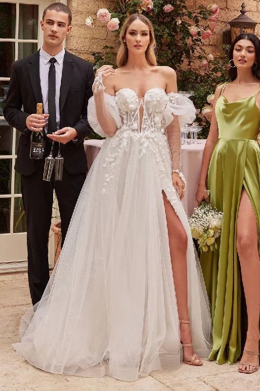 Subtle Shine Dress Removable Sleeves Off Shoulder Embroidered Lace Long Wedding Dress CDCD855W Subtle Shine Dress Removable Sleeves Off Shoulder Embroidered Lace Long Wedding Dress CDCD855W