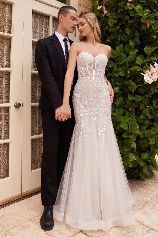 Sophisticated Gown Strapless Embellished Mermaid Tulle Skirt Long Wedding Dress CDCB126W Sophisticated Gown Strapless Embellished Mermaid Tulle Skirt Long Wedding Dress CDCB126W