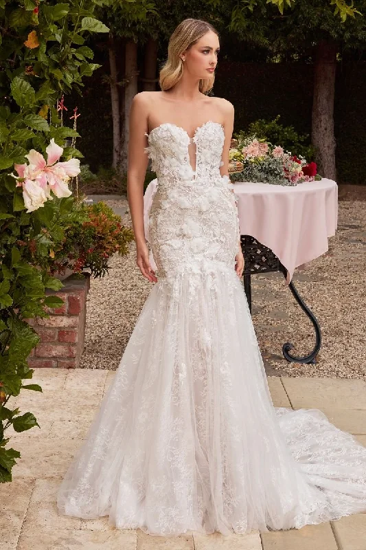 Dainty Chiffon Dress Strapless Embroidered Lace Mermaid Long Wedding Dress CDCDS434W Dainty Chiffon Dress Strapless Embroidered Lace Mermaid Long Wedding Dress CDCDS434W