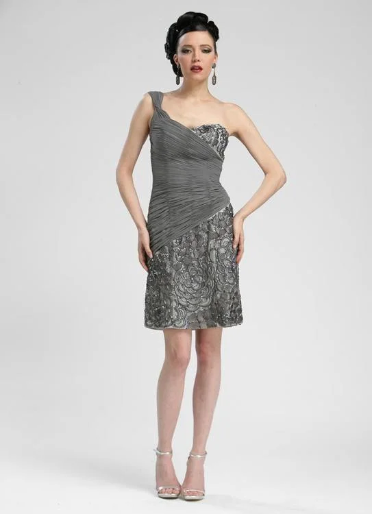 Floral Embroidery Dress Sue Wong - Asymmetric Ruched Fitted Dress N3330SC