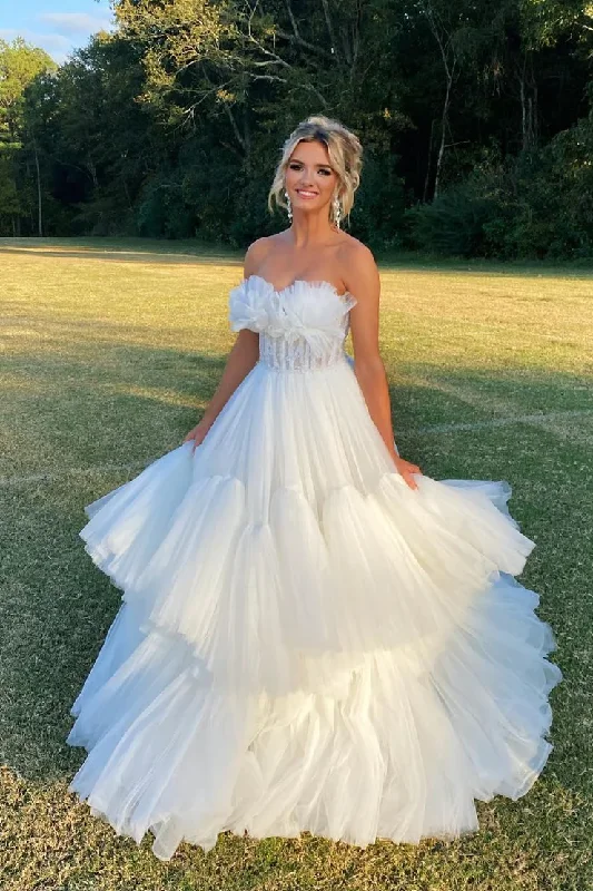 Sophisticated Party Dress Sweetheart White A-Line Tulle Long Prom Dress Simple Wedding Dress,DP1389 Sophisticated Party Dress Sweetheart White A-Line Tulle Long Prom Dress Simple Wedding Dress,DP1389