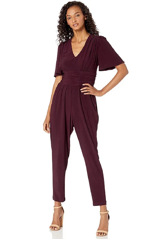 Elegant Tulle Gown Taylor - V-Neck Short Sleeve Ruched Jersey Jumpsuit 1564MSC