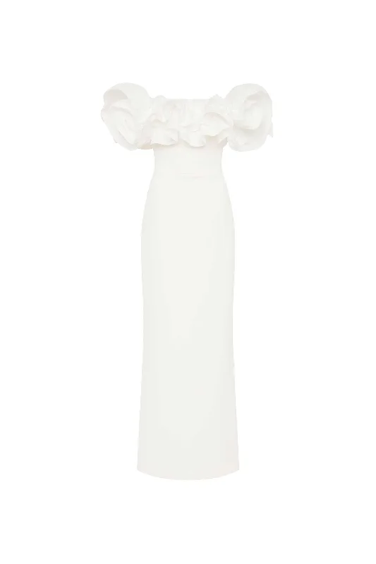 Ruched Satin Dress Tessa Off Shoulder Gown