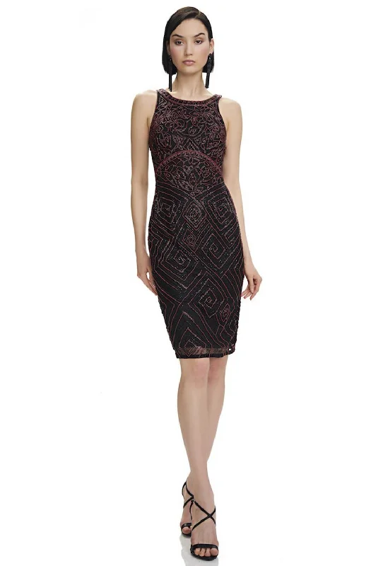 Fancy Evening Dress Theia - Geometrical Pattern Beaded Fitted Cocktail Dress 883782SC Fancy Evening Dress Theia - Geometrical Pattern Beaded Fitted Cocktail Dress 883782SC
