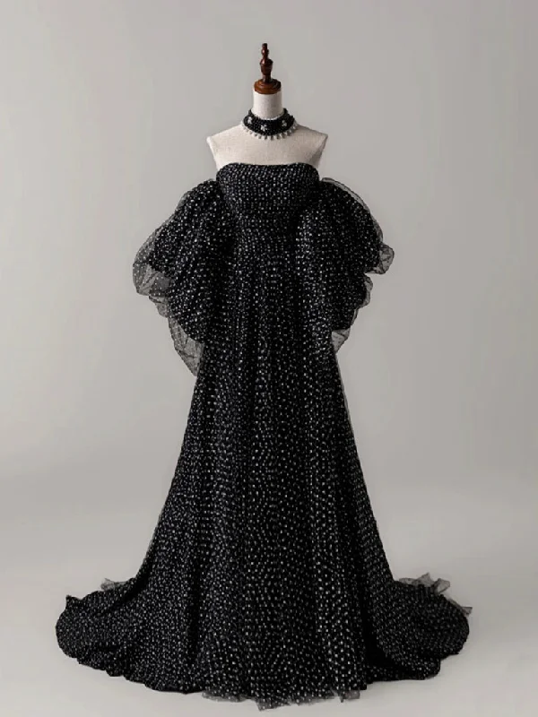 Showstopper Dress A-Line Black Tulle Long Prom Dress, Black Long Formal Dress