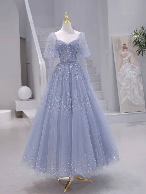 Sheer Panel Dress A-Line Long sleeves Beading Gray Blue Long Prom Dress, Gray Blue Formal Dress Sheer Panel Dress A-Line Long sleeves Beading Gray Blue Long Prom Dress, Gray Blue Formal Dress