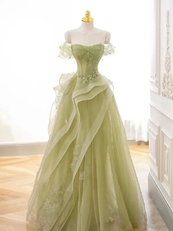 Embellished Maxi Dress A-Line Off Shoulder Green Lace Long Prom Dress, Green Formal Dress Embellished Maxi Dress A-Line Off Shoulder Green Lace Long Prom Dress, Green Formal Dress