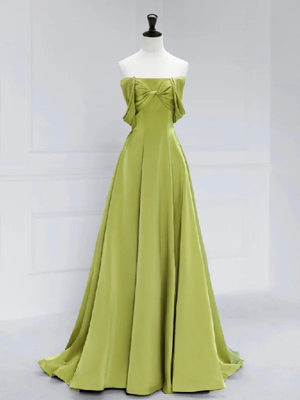Glamorous Formal Dress A-Line Off Shoulder Green Satin Long Prom Dress, Green Long Evening Dress Glamorous Formal Dress A-Line Off Shoulder Green Satin Long Prom Dress, Green Long Evening Dress