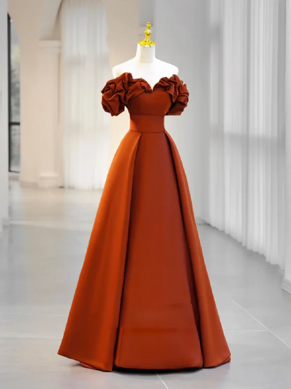 Sequin Maxi Dress A-Line Off Shoulder Satin Orange Long Prom Dress, Orange Formal Dress Sequin Maxi Dress A-Line Off Shoulder Satin Orange Long Prom Dress, Orange Formal Dress