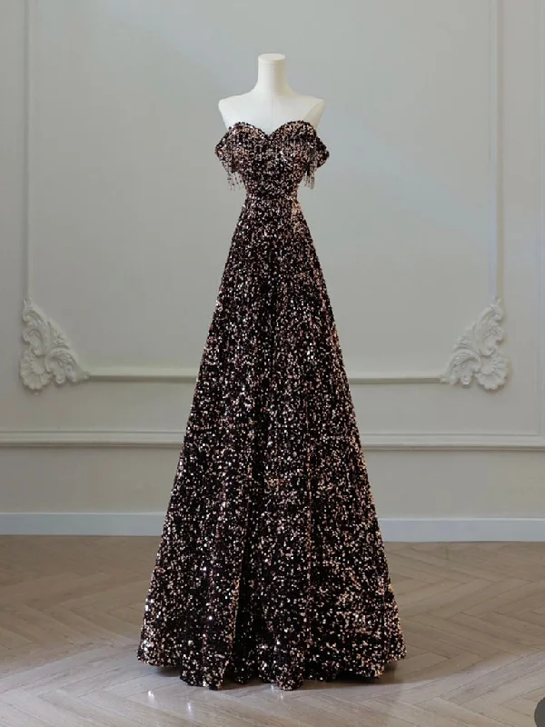 Red Carpet Dress A-Line Off Shoulder Sequin Brown Long Prom Dress, Brown Long Evening Dress Red Carpet Dress A-Line Off Shoulder Sequin Brown Long Prom Dress, Brown Long Evening Dress