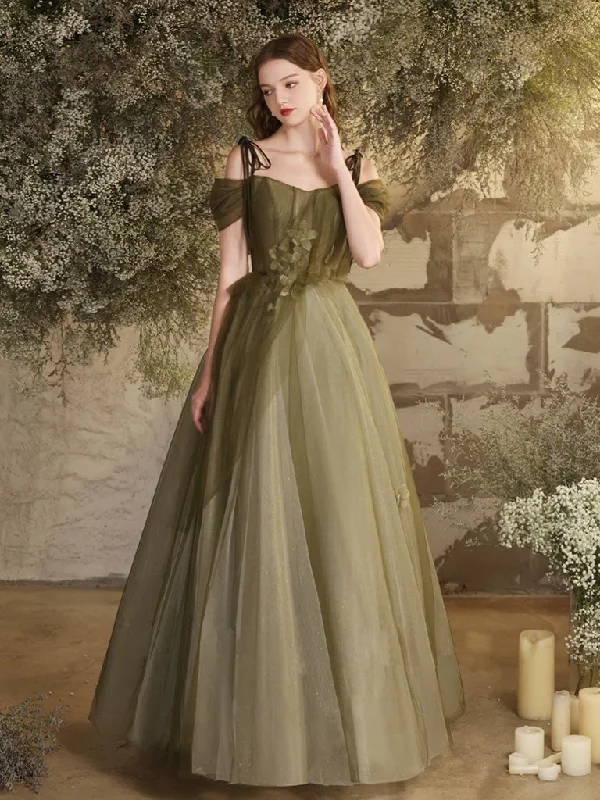 Timeless Satin Dress A-Line Off Shoulder Tulle Lace Green Long Prom Dress, Green Lace Long Formal Dress Timeless Satin Dress A-Line Off Shoulder Tulle Lace Green Long Prom Dress, Green Lace Long Formal Dress