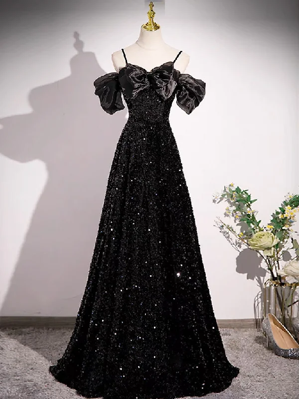 Dreamy Wedding Gown A-line Off Shoulder Velvet Sequin Long Prom Dress, Black Long Formal Dress Dreamy Wedding Gown A-line Off Shoulder Velvet Sequin Long Prom Dress, Black Long Formal Dress