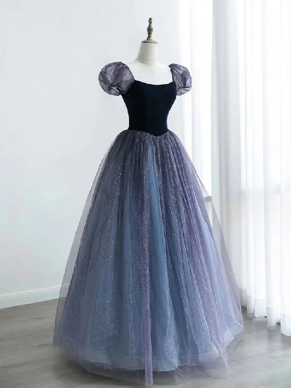 Fancy Embellished Dress A-Line Purple Tulle Long Prom Dress, Purple Sweet 16 Dress