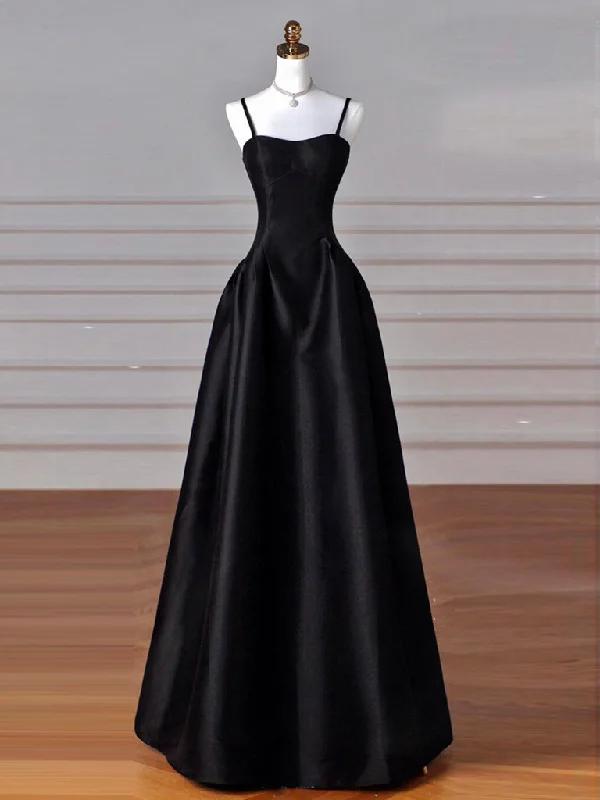 Modern Ball Gown A-Line Sweetheart Neck Satin Black Long Prom Dress, Black Long Formal Dress Modern Ball Gown A-Line Sweetheart Neck Satin Black Long Prom Dress, Black Long Formal Dress