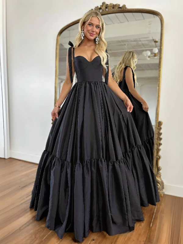 Statement Chiffon Dress A-Line Sweetheart Neck Taffeta Black Long Prom Dress, Black Long Evening Dress Statement Chiffon Dress A-Line Sweetheart Neck Taffeta Black Long Prom Dress, Black Long Evening Dress