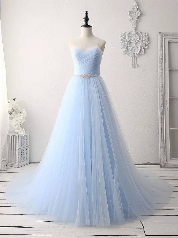 Gold Embellished Gown A-Line Sweetheart Neck Tulle Beads Blue Long Prom Dress, Blue Long Formal Dress Gold Embellished Gown A-Line Sweetheart Neck Tulle Beads Blue Long Prom Dress, Blue Long Formal Dress