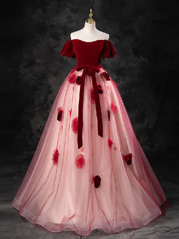 Stunning Applique Dress A-Line Tulle Burgundy Long Prom Dress, Burgundy Long Formal Dress Stunning Applique Dress A-Line Tulle Burgundy Long Prom Dress, Burgundy Long Formal Dress
