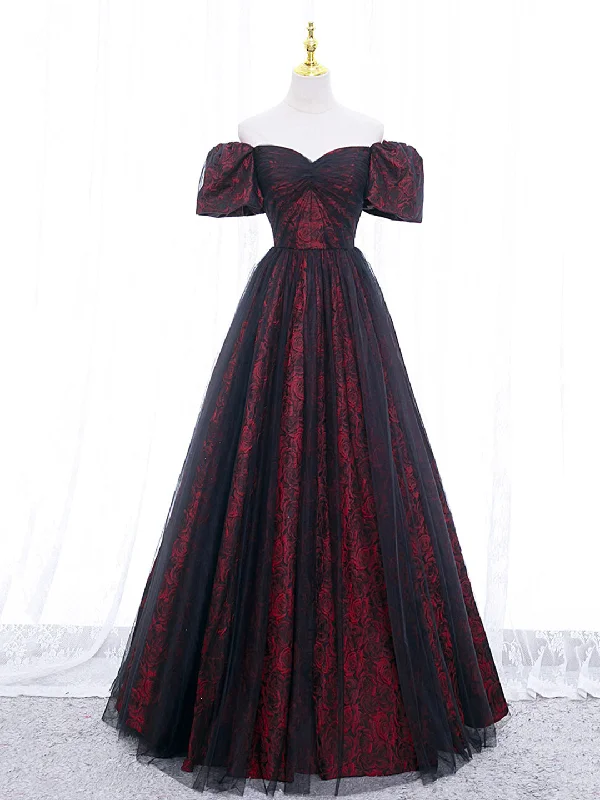 Show-Stopping Evening Gown A-Line Tulle Lace Black/burgundy Long Prom Dress, Black/Burgundy Long Formal Dress Show-Stopping Evening Gown A-Line Tulle Lace Black/burgundy Long Prom Dress, Black/Burgundy Long Formal Dress