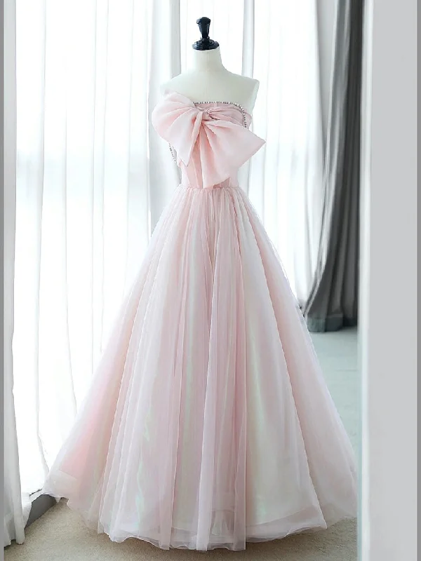 Royal Inspired Gown A-Line Tulle Pink Long Prom Dress, Pink Long Formal Dress