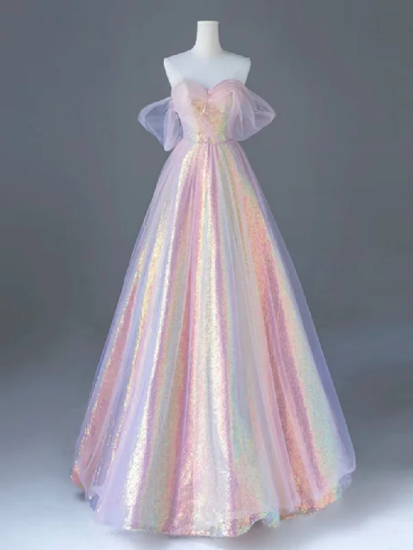 Cinderella Style Dress A-Line Tulle Sequin Pink Long Prom Dress, Pink Tulle Long Formal Dress Cinderella Style Dress A-Line Tulle Sequin Pink Long Prom Dress, Pink Tulle Long Formal Dress