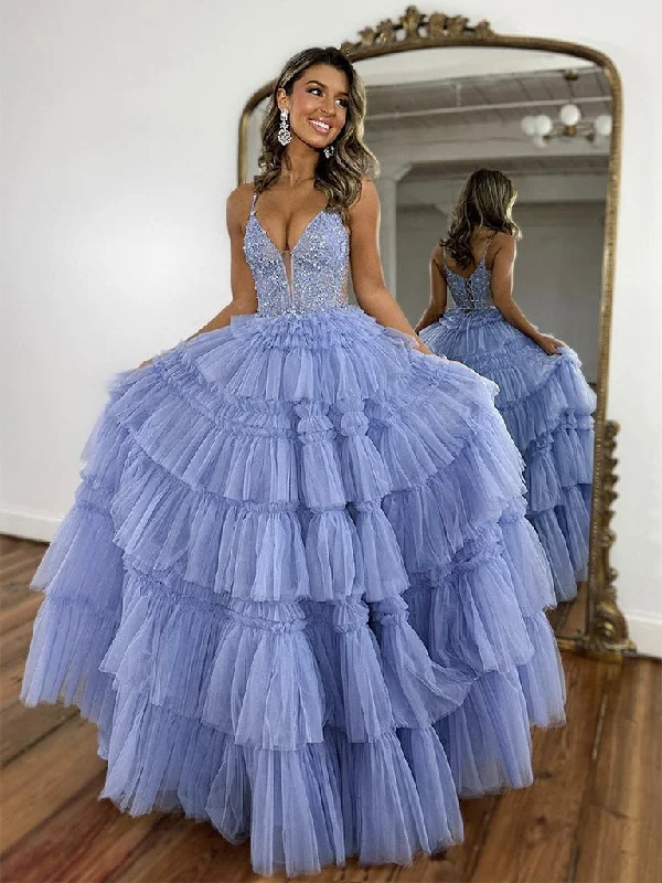 Simple Chiffon Dress A-Line V Neck Tulle Lace Blue Long Prom Dress, Blue Long Formal Dress Simple Chiffon Dress A-Line V Neck Tulle Lace Blue Long Prom Dress, Blue Long Formal Dress
