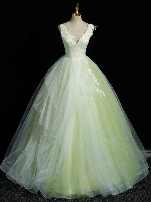 Dazzling Evening Dress A-Line V Neck Tulle Lace Long Prom Dress, Green Long Formal Dress Dazzling Evening Dress A-Line V Neck Tulle Lace Long Prom Dress, Green Long Formal Dress