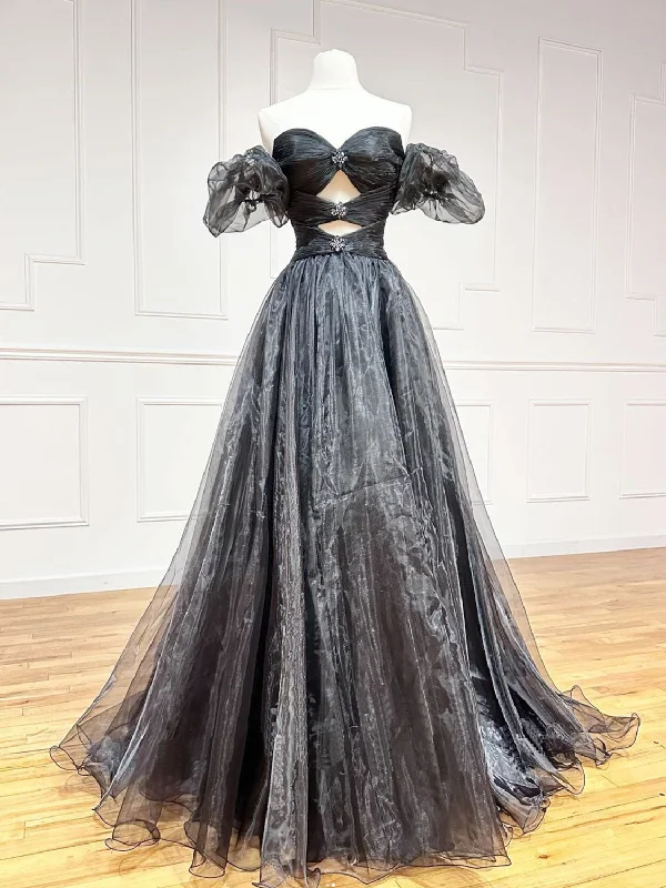 Delicate Lace Dress Black A-Line Off Shoulder Tulle Long Prom Dress, Black Formal Evening Dress Delicate Lace Dress Black A-Line Off Shoulder Tulle Long Prom Dress, Black Formal Evening Dress