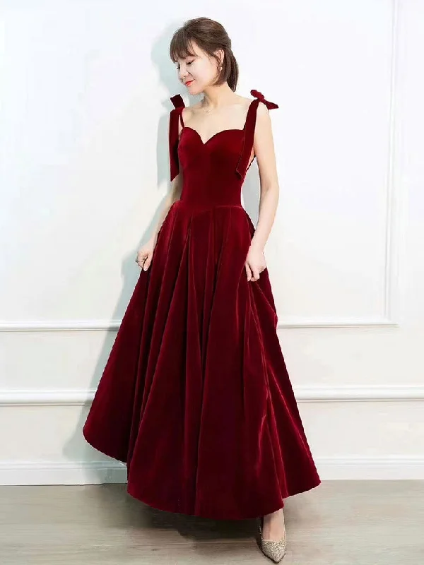 Lavish Evening Gown Burgundy A-Line Velvet Long Prom Dress, Burgundy Formal Dress