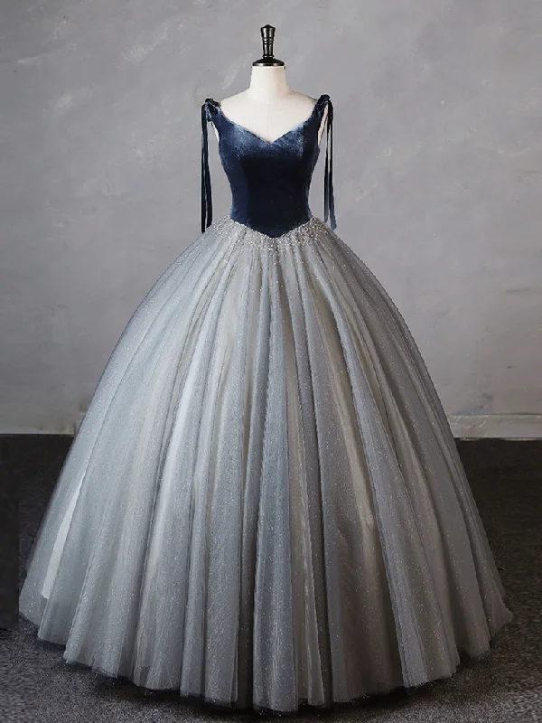 Cinderella Style Dress Gray Blue Long Prom Gown, Gray Blue Long Evening Dress