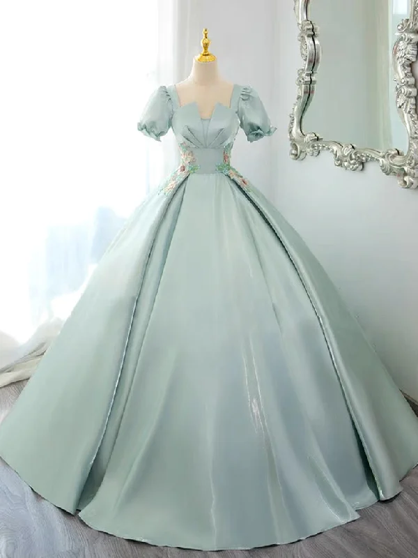 Unique Formal Dress Green Satin Long Prom Dress, Green Satin Lon Formal Dress