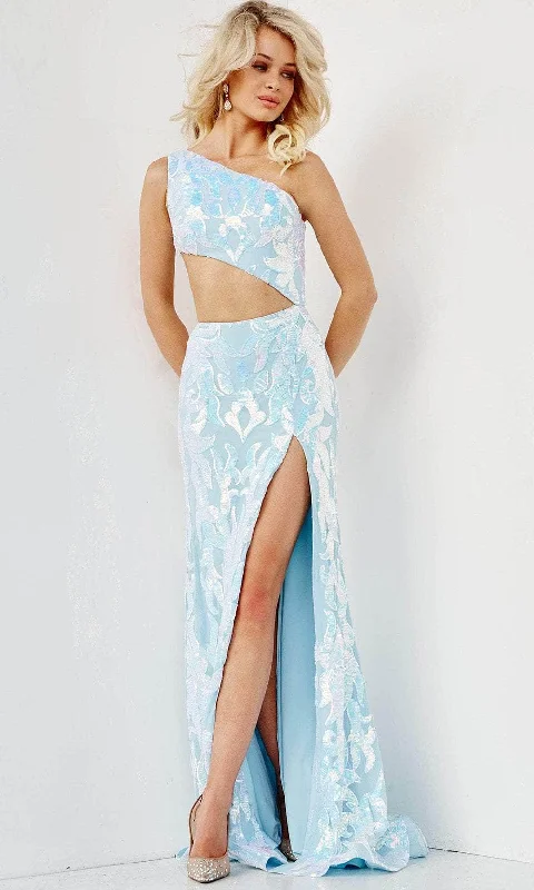 Regal Velvet Gown Jovani 22853 - Sequin Cutout Midriff Prom Dress