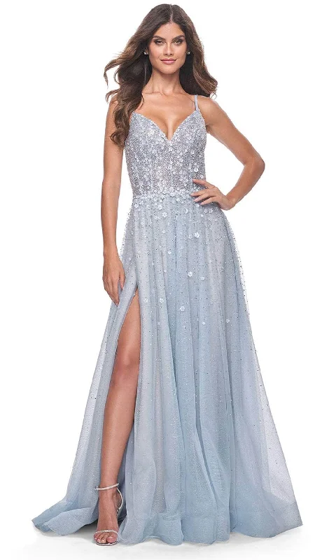 Elegant Beaded Dress La Femme 32215 - V-Back Floral Appliqued Prom Gown