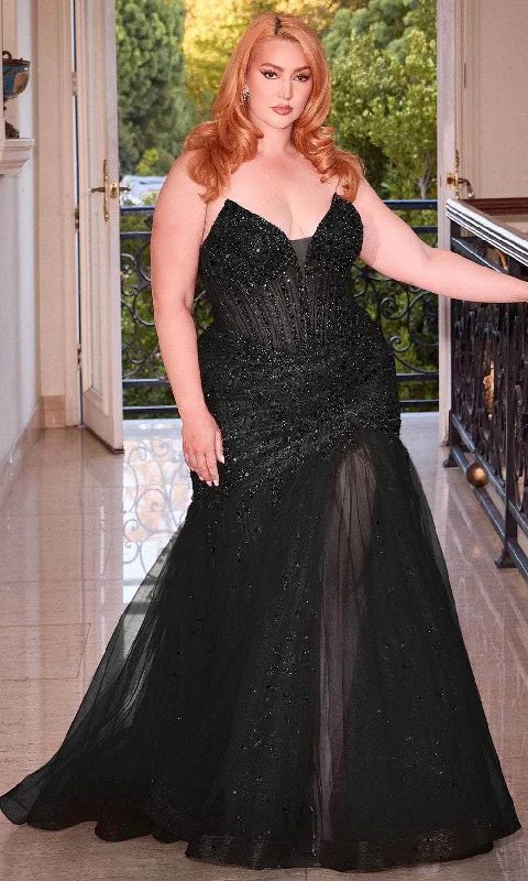 Tulle Skirt Dress Ladivine CD0214C - V-Neck Mermaid Evening Dress