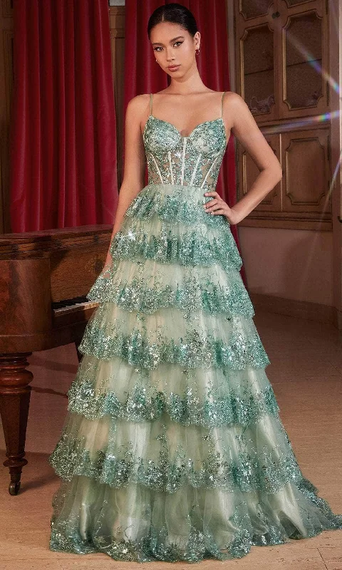 Whimsical Evening Gown Ladivine KV1108 - Embroidered Tiered A-line Prom Gown
