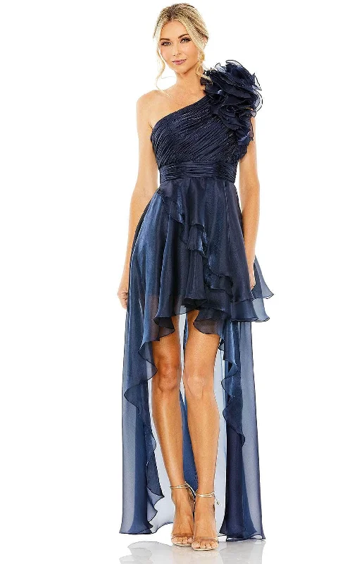Brocade Formal Dress Mac Duggal 49527 - Ruched One-Shoulder Evening Dress