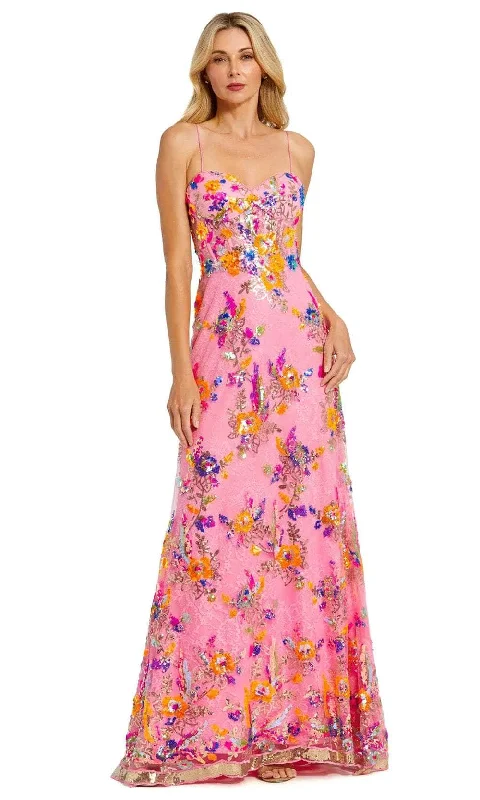 Metallic Formal Dress Mac Duggal 68508 - Sweetheart Neck Floral Sequin Prom Dress