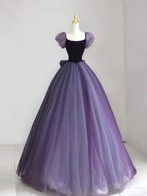 Elegant Tulle Gown Purple A-Line Tulle Long Prom Dress, Purple Long Formal Dress