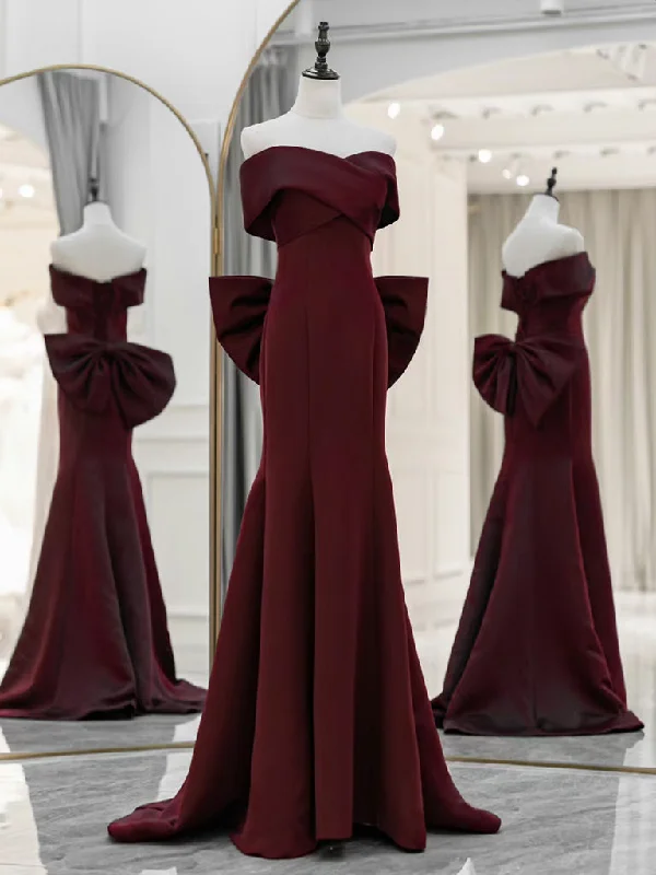 Sophisticated Maxi Dress Simple Off Shoulder Satin Mermaid Burgundy Long Prom Dress, Burgundy Long Formal Dress Sophisticated Maxi Dress Simple Off Shoulder Satin Mermaid Burgundy Long Prom Dress, Burgundy Long Formal Dress
